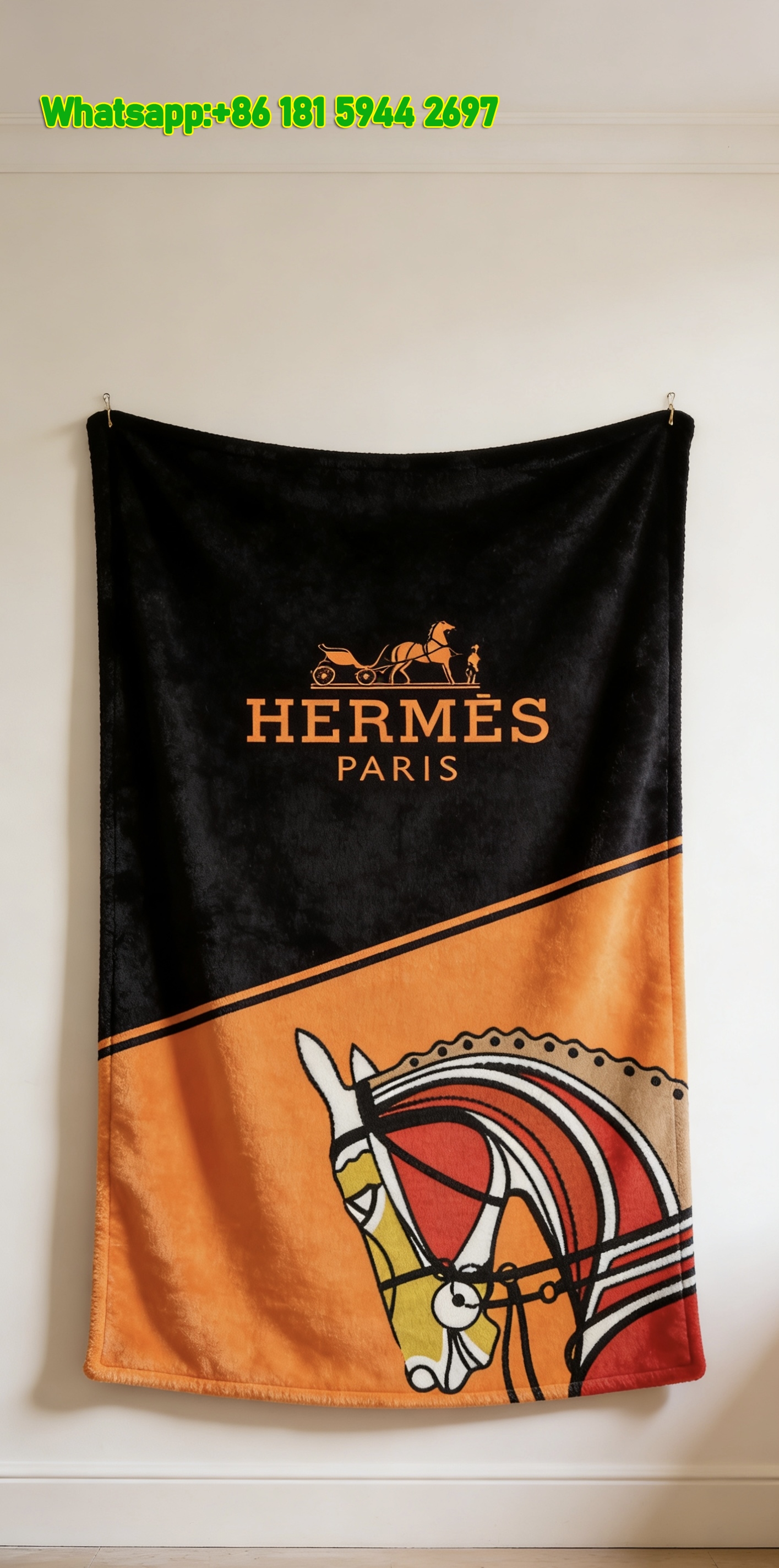 Hermès Horse Carriage Flannel Throw Blanket IMG_5038